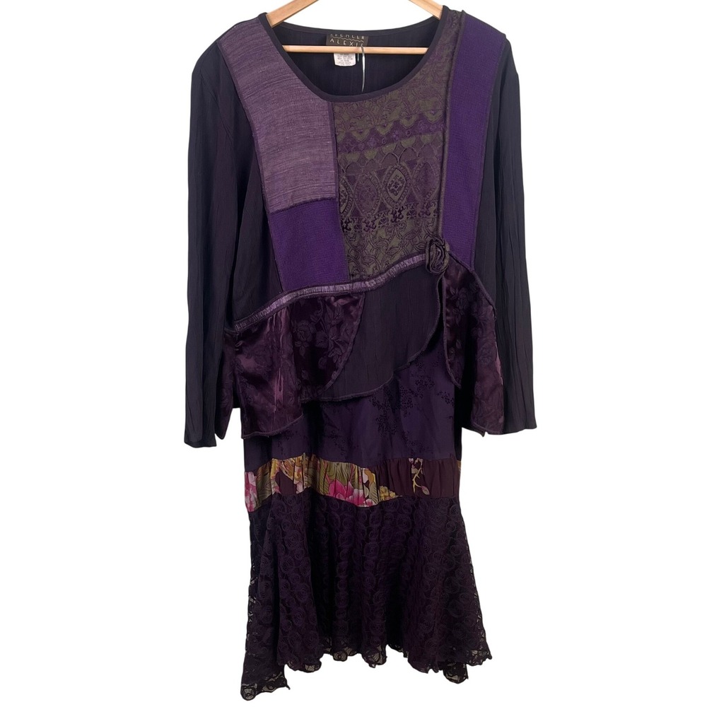 VTG Spencer Alexis 2 Piece Purple Patchwork Lagenlook Hippie Boho Dress XL (16)